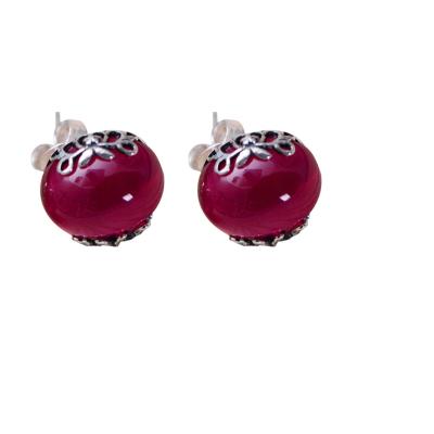 China Sterling Silver Retro Style Oval Synthetic Ruby Stud Earrings (046690) for sale