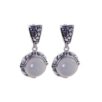 China Women 925 Sterling Silver Synthetic White Chalcedony Drop Earrings (XH054081W) for sale