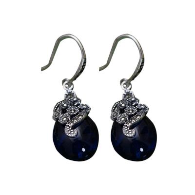 China Women Retro Sterling 925 Silver Synthetic Sapphire Marcasite Drop Earrings (029331) for sale