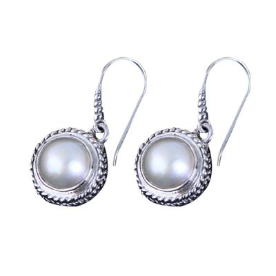 China Vintage Sterling Silver Round Shell Pearl Bead Drop Dangle Earrings (060320) for sale