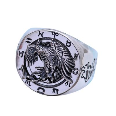 China 925 Sterling Silver Engraved Rosefinch Taiji Design Vintage Men Ring (057626) for sale