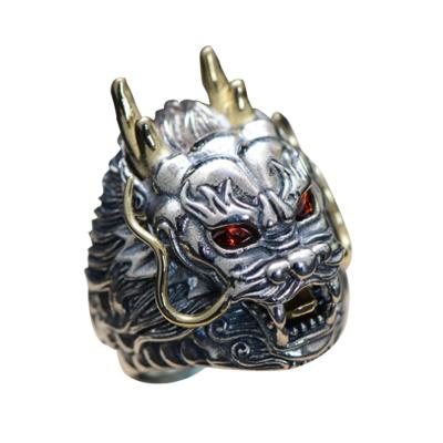 China Sterling Silver Brass 2 Tone Dragon Head Engraved Vintage Ring for Men(059118) for sale