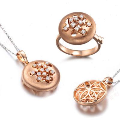 China Luxury 18K Rose Gold Diamonds Pendant Charm Ring Jewelry Set (GDSET003) for sale