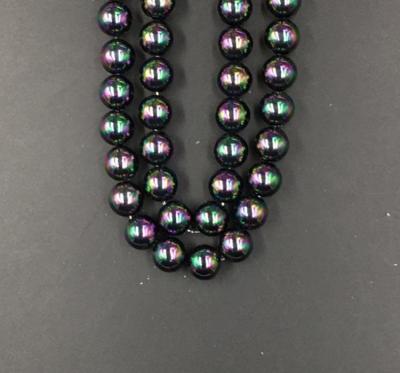 China Wholesale High Quality  14mm  Black Colourful   Round Shap Shell Pearl Strand 16 inches for sale