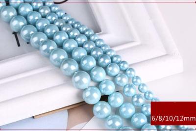 China Wholesale High Quality 6mm-12mm Blue  Round Shap Shell Pearl Strand 16 inches for sale