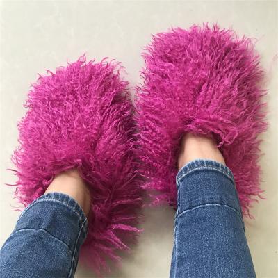 China Trendy Women Shoes High Quality Real Long Hair Sheep Snow Boots Fashion Fur Slippers For Women Mongolian Ladies Fuzzy Cotton Home Slides Slippers for sale