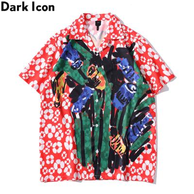 China Street Breathable Men's Vintage Mens Shirt Summer Light Weight Graffiti Floral Graffiti Polo Shirt Slim Style for sale