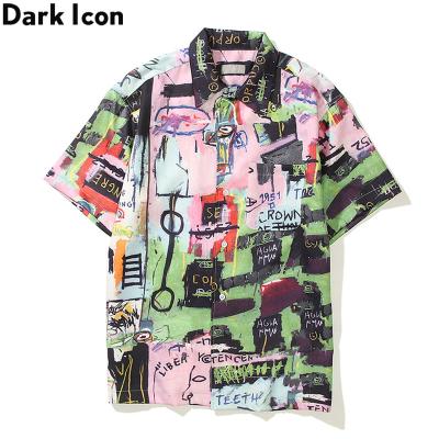 China Oversized Men's Breathable Shirt Summer Men's Hawaiian Shirt Satin Graffiti Short Sleeve for sale