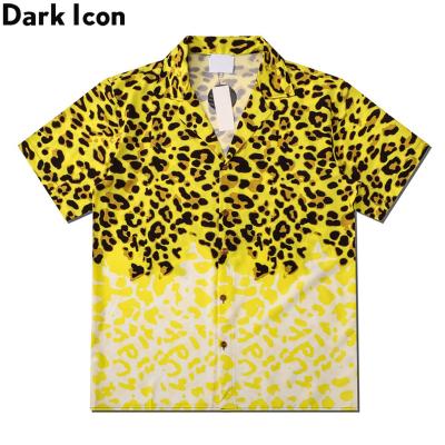 China Hawaiian Shirts Yellow Leopard Hawaiian Shirt Mens Short Sleeve Street Polo Shirt Man Blouse for sale