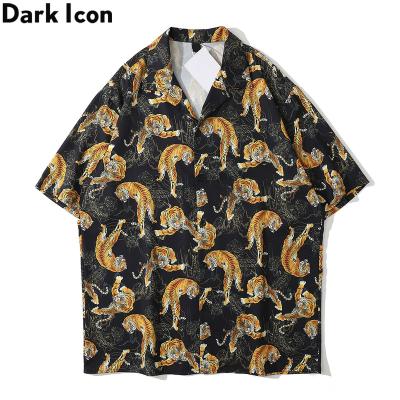 China 2021 Summer Tiger Print Street Fashion Men's Breathable Shirt Thin Material Hawaiian Polo Shirt for sale