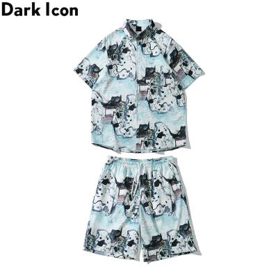 China Plus Size Full Printed Hawaiian Shirt With Shorts Beach Vacation Summer Men's Sets for sale