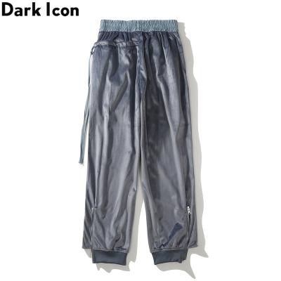 China Plus Size Leg Opening Ankle Zipper Irregular Velvet Pants Men's Elastic Waist Men's Pants Black Gray for sale