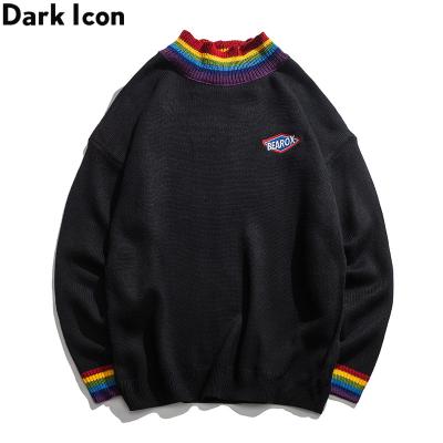 China Men's Collar Rainbow Plus Size Sweater Pullover 2021 Winter Style Loose Sweater For Men's High Street for sale