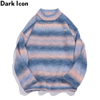 China Women Plus Size Gradient Stripe Pullover Sweater Men Round Neck Loose Sweaters Couple Clothing for sale