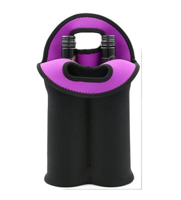 China Insulated Wine Carrier Tote Bag 2 Bottle Insulated Neoprene Wine/Water Bottle Holder For Travel With Safe Carry Handle for sale