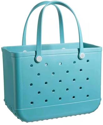 China 100% Eco-Friendly Waterproof Washable Silicone Large Proof Beach Storage Basket Durable Holes Open Tote Bag For Beach Boat Sports Gym for sale