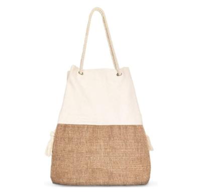 China 100% eco-friendly large beach bags - woven beach bag - canvas and jute boho Tote Summer Shoulder Bag for sale