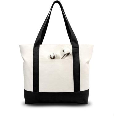 China Stylish 100% Canvas Eco-Friendly Tote Bag with an external pocket, top zipper closure, daily essentials for sale