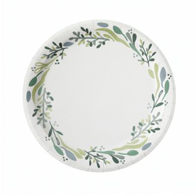 China Soak proof/Mmicrowave safe/Cut Resistant Round Paper Plates 10 Printed Decorative Printed Paper Disposable Party Plates for sale