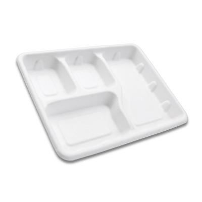 China Soak proof/Mmicrowave safe/Cut Resistant 4-Compartment Compostable Tray Bagasse Food Serving Tray Paper Plate Disposable for sale