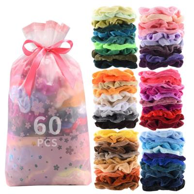 China 60 Pack Velvet Quality Hair Accessories Soft Scrunchy Elastic Hair Tie Ropes Scrunchies For Teens Girls Hair for sale