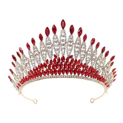 China 2021 Fashionable Elegant Red Crowns and Tiaras New Luxury Bride Wedding Royal Bridal Crown and Gold King Crown for sale