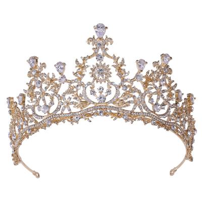 China Fashionable Elegant High Quality Gold and Silver Tiara Wedding Bridal Crown Zircon Tiara Hair Accessories Metal Headband for sale