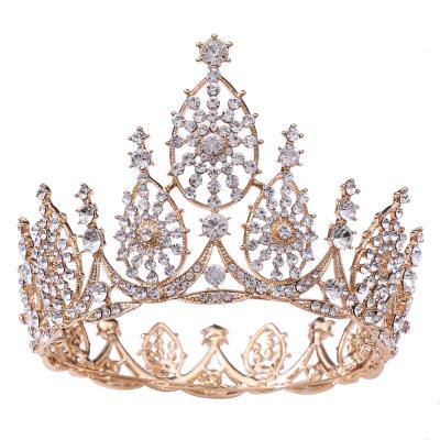 China Wholesale Fashionable Elegant High Quality Silver Gold Full Crystal Rhinestone Round Beauty Pageant Crown Main Crown for sale