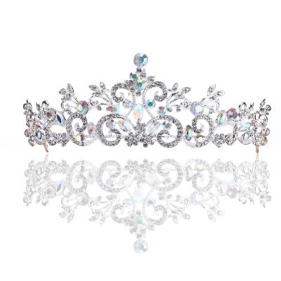 China Fashionable elegant silver and gold plated ab baroque Crystal Crown Girls Princess Crown and birthday crown for girls for sale