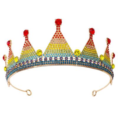 China Crystal King Tiara Rainbow Colorful Crown Hair Accessories Headband RS264 Bridal Tiaras Rhinestone Fashionable Elegant Girls Headband for sale