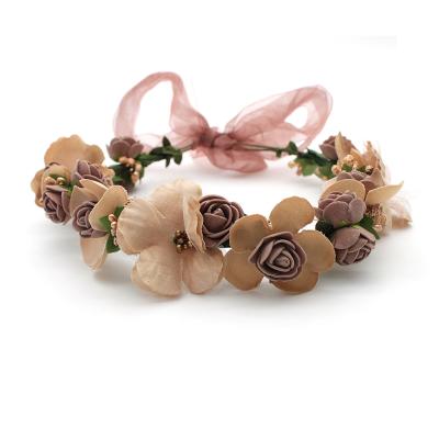 China Fashionable Elegant Rose Flower Bride Wreath Hairband and Adjustable Artificial Floral Garland Flower Crown Headband for sale