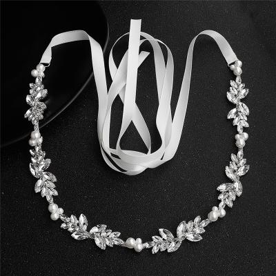 China RSJ125s Classic Luxury Women Silver Pearl Crystal Sash Wedding Jewelry Gift Bridal Belts for sale