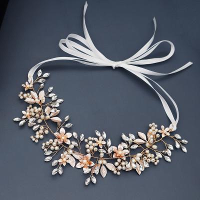 China Luxury Hair Jewelry Women Wedding Bridal Headpiece Flower Crystal Jewelry Pearl Headband Tiara Hair Vine Hair Accessories for sale