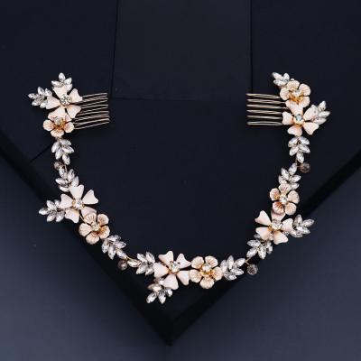 China Good Lucky Flower Rhinestone Leaf Hair Jewelry Luxury Gold Hair Accessories With Comb Wedding Flower Headband for sale