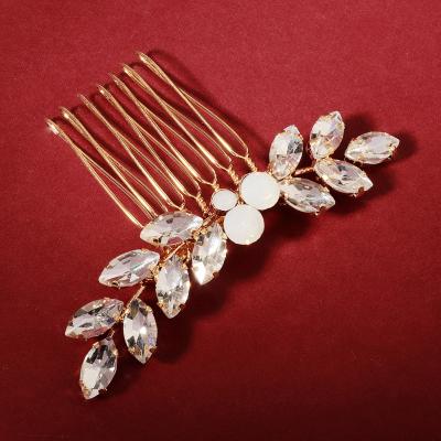 China Luxury Rhinestone Hair Jewelry Gold Color Hair Comb Crystal Flower Head Pieces For Bridal Crown for sale