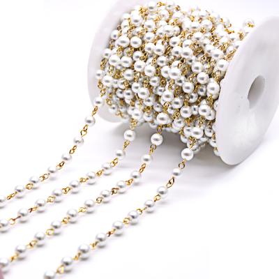 China DIY Rosary Jewelry Making Wholesale Good Quality Gold Plated 6mm Diameter Imitation Pearls Rosary Beads Chain Roll for sale