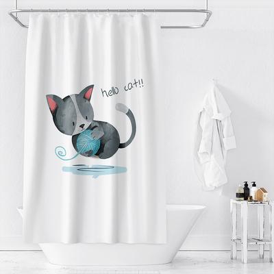 China Cartoon Shower Curtain Kitten Line Partition Thick Polyester Waterproof Viable Waterproof Shower Curtain for sale