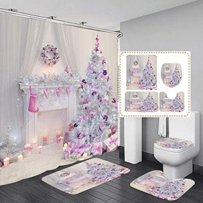 China Sustainable Merry Christmas Shower Curtain, Waterproof Shower Curtain, Bath And Shower Curtain Bathroom Set for sale