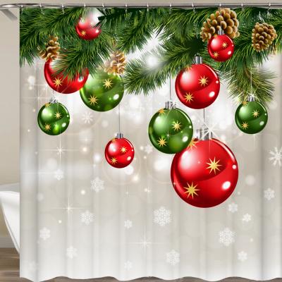 China Drop Shipping Sustainable Christmas Shower Curtain With Hooks Waterproof Bathroom Shower Curtain for sale