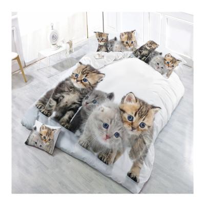 China Disposable Bedding Set 3D/Bedding Sheet Set Animal Bed , Cat Pattern Double Bedding Set for sale