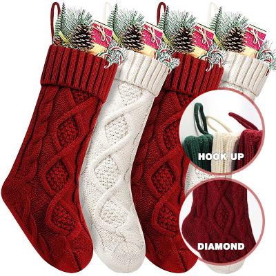 China Art Decor Large 46CM Knitted Wool Home Wall Decoration Candy Bag Sock Set Diamond Gift Sock Ornament Christmas Sock Hanging Set for sale