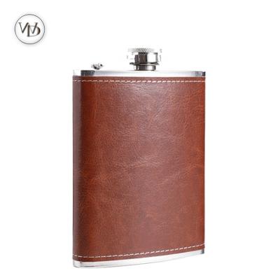 China Promotional Luxury Leather Covered Portable Mini 6oz 7oz Macallan Sublimation Hip Flask Durable Hip Flask Set for sale