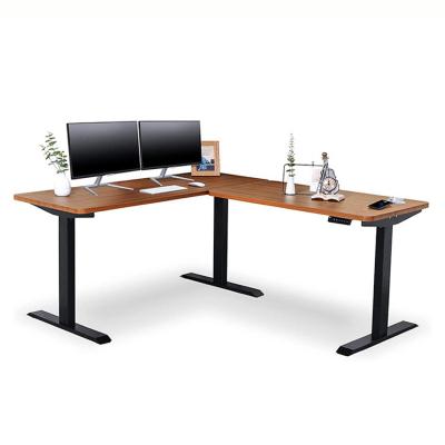 China Height Adjustable L Shape Office Furniture with Custom Dual Motor Electric Table Legs for sale