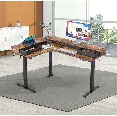 China SPCC Steel Frame L Shape Workbench Table for Home Office Adjustable Height Anti-collision Yes for sale