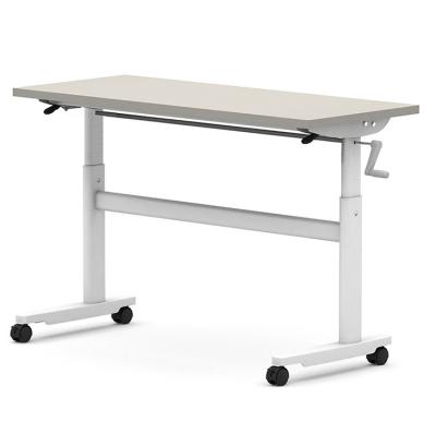 China Manual Height Adjustable Wooden Foldable Standing Computer Desk for Modern Office for sale