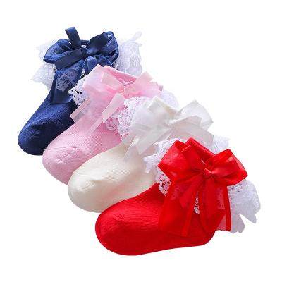 China 100% Cotton Anti-skid 5 Pairs Baby Tube Socks Baby Socks Anti Slip Girl Lace Socks for sale