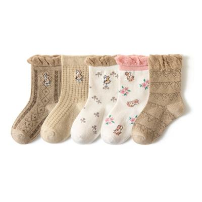 China Autumn Kid Socks With Bow Breathable Lace Button Baby Socks Long Cotton Tube Girls Boys Children Socks for sale