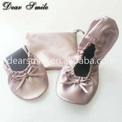 China High Quality Comfortable Flat Ladies Leather Shoes Foldable Folding Ballerina Shoes for Wedding, Party and Office for sale