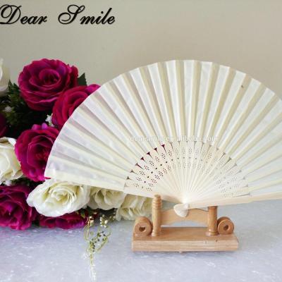 China Customized Fabric Bamboo Folding Hand Fans Hand Held Folding Fans For Wedding , Party for sale