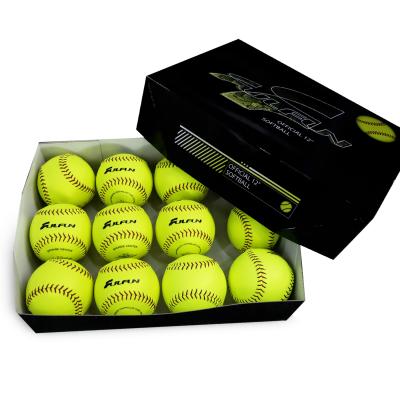 China 12inch PU Core Fastpitch ASA Approved Game Durable High Quality Optical Yellow Leather Baseball Balls for sale